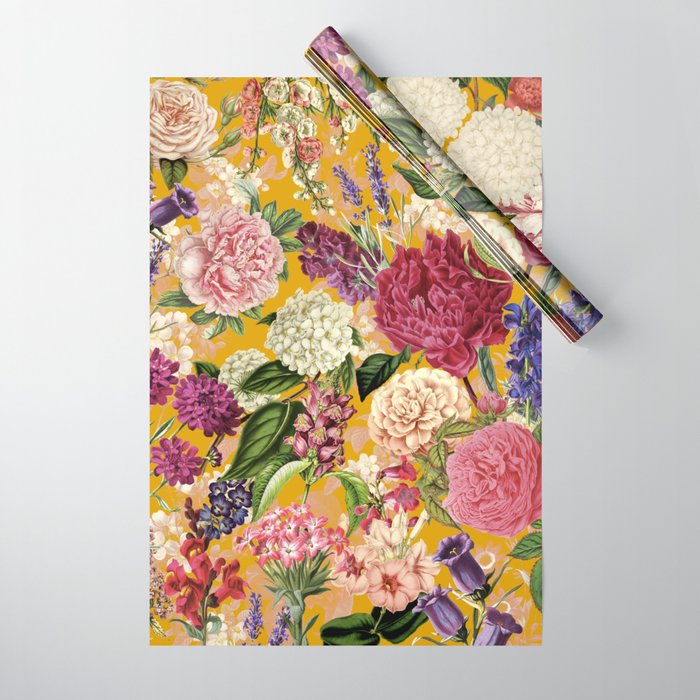 Yellow Happy Floral Pattern, Modernism Wrapping Paper Gallery Image 1