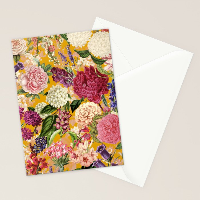 Yellow Happy Floral Pattern, Modernism Stationery Card Gallery Image 2