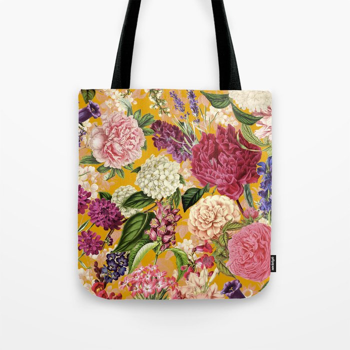 Yellow Happy Floral Pattern, Modernism Tote Bag Gallery Image 1