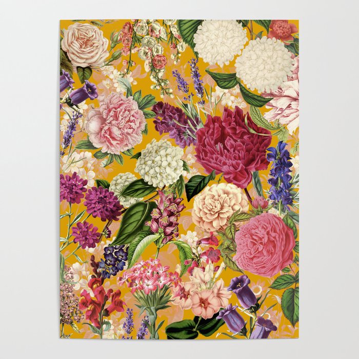 Yellow Happy Floral Pattern, Modernism Poster Gallery Image 1