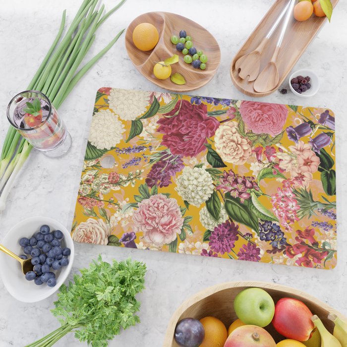 Yellow Happy Floral Pattern, Modernism Cutting Board Gallery Image 2
