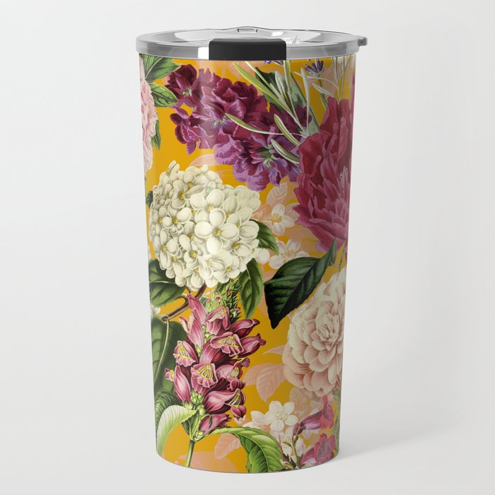 Yellow Happy Floral Pattern, Modernism Travel Mug Gallery Image 1