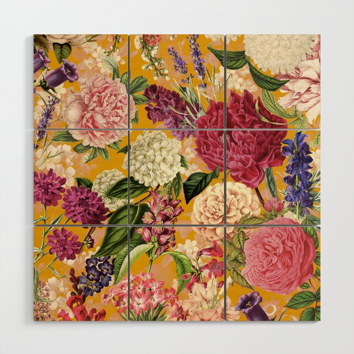 Yellow Happy Floral Pattern, Modernism Wood Wall Art Gallery Image 1