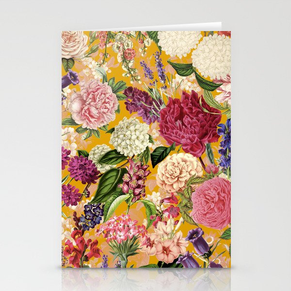 Yellow Happy Floral Pattern, Modernism Stationery Card Gallery Image 1