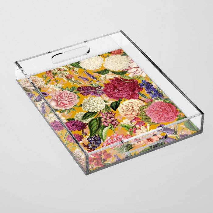 Yellow Happy Floral Pattern, Modernism Acrylic Tray Gallery Image 1