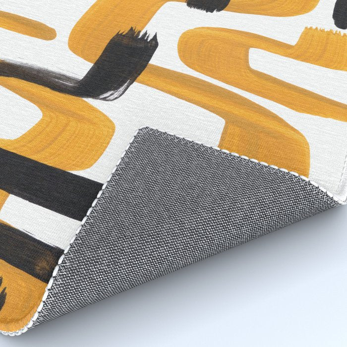 Mid Century Abstract Black & Yellow Fun Pattern 70's Mustard Ripples Lines Retro Style Rug Gallery Image 4