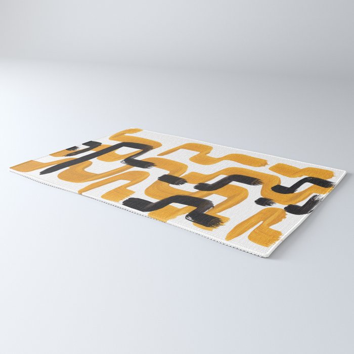 Mid Century Abstract Black & Yellow Fun Pattern 70's Mustard Ripples Lines Retro Style Rug Gallery Image 3
