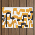 Mid Century Abstract Black & Yellow Fun Pattern 70's Mustard Ripples Lines Retro Style Outdoor Rug Gallery Image 1