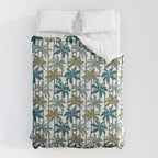 Retro Palm Springs vibes // white background highball sage and pine green palm trees oxford navy blue lines Duvet Cover Gallery Image 6