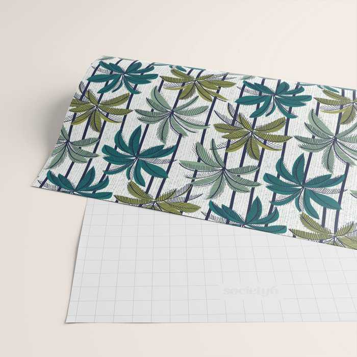 Retro Palm Springs vibes // white background highball sage and pine green palm trees oxford navy blue lines Wrapping Paper Gallery Image 2
