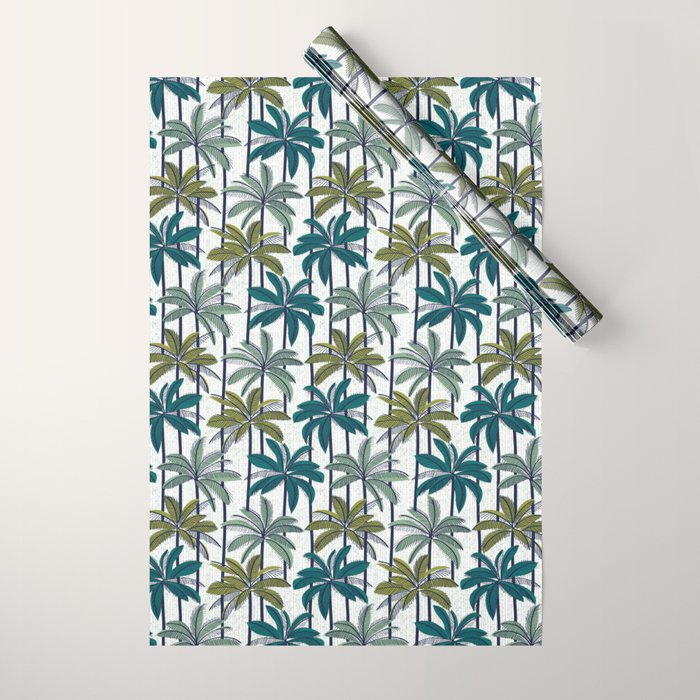 Retro Palm Springs vibes // white background highball sage and pine green palm trees oxford navy blue lines Wrapping Paper Gallery Image 1