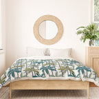 Retro Palm Springs vibes // white background highball sage and pine green palm trees oxford navy blue lines Duvet Cover Gallery Image 3