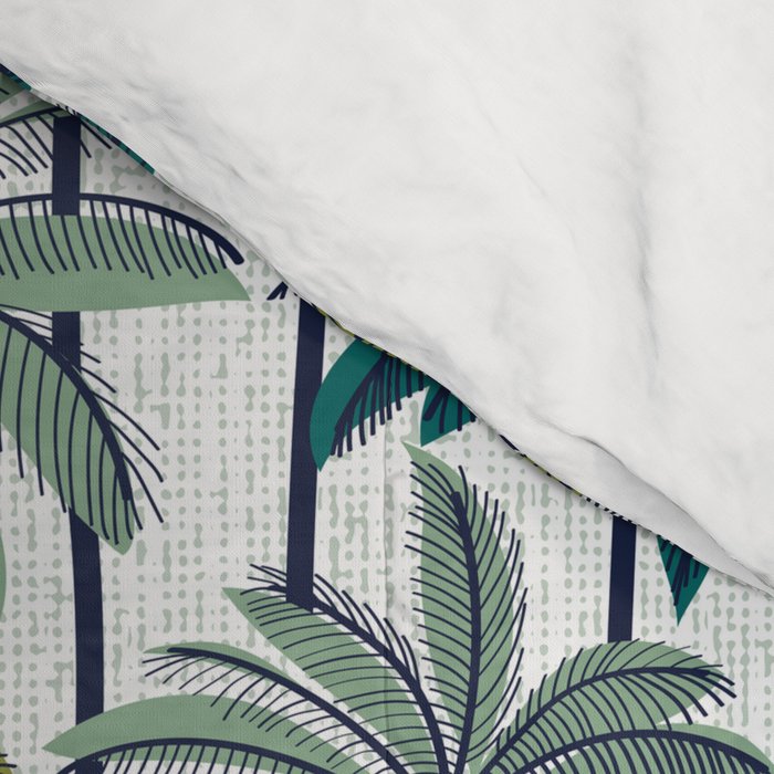 Retro Palm Springs vibes // white background highball sage and pine green palm trees oxford navy blue lines Comforter Gallery Image 4