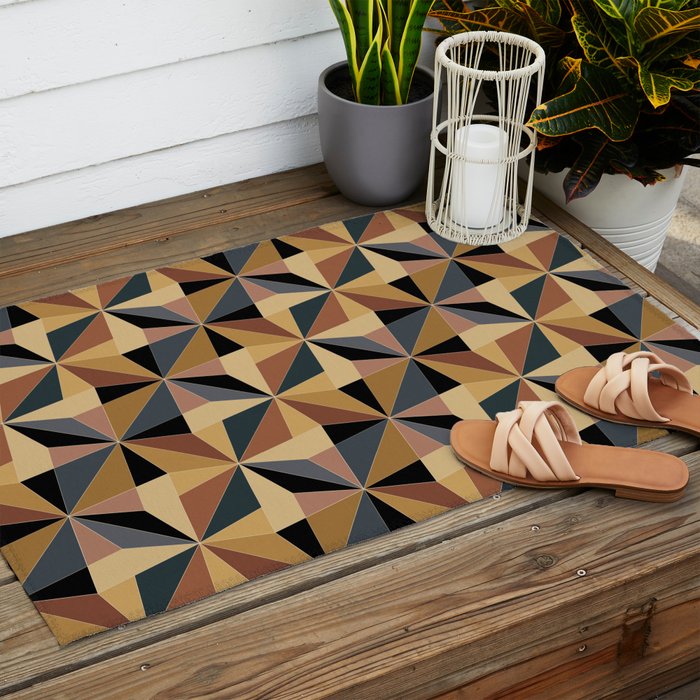 Kaleidoscope Tile Pattern I Bold Neutral Earthy Outdoor Rug Gallery Image 2