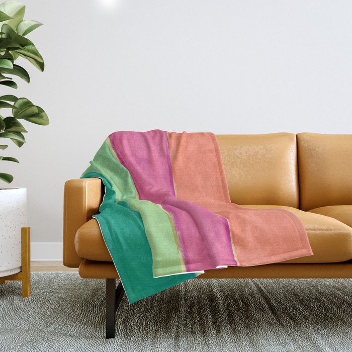 Peacock and Magenta Stripe Art Throw Blanket Gallery Image 1