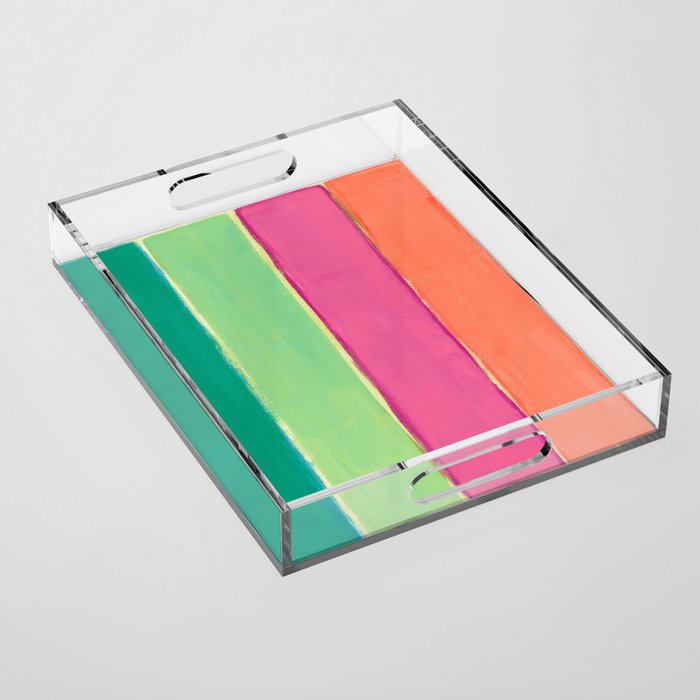 Peacock and Magenta Stripe Art Acrylic Tray Gallery Image 1