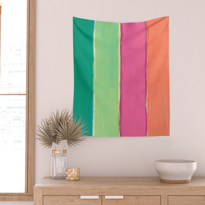Peacock and Magenta Stripe Art Wall Tapestry Gallery Image 2