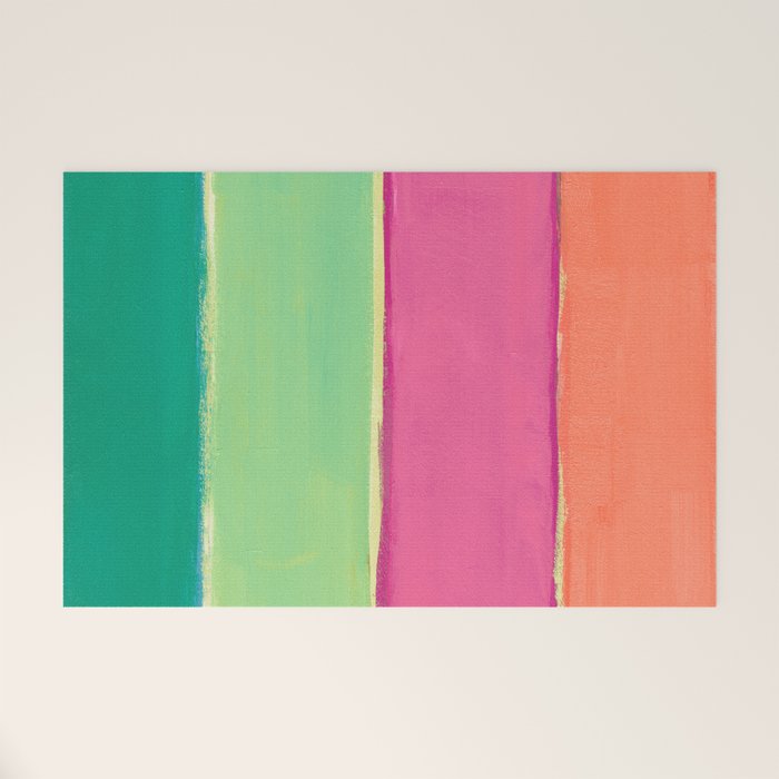 Peacock and Magenta Stripe Art Welcome Mat Gallery Image 1