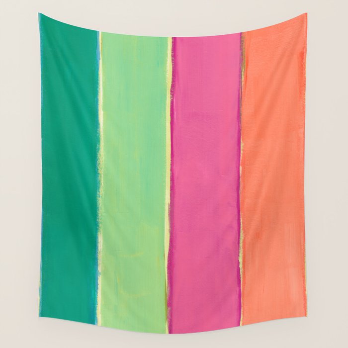 Peacock and Magenta Stripe Art Wall Tapestry Gallery Image 1
