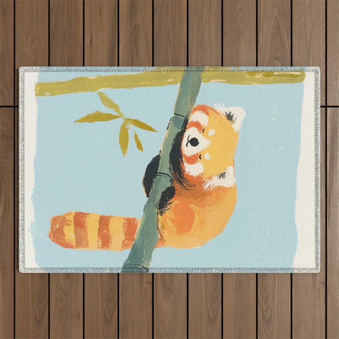 Cute Red Panda Sleeping on Bamboo Adorable Animal Nature Outdoor Rug Gallery Image 1