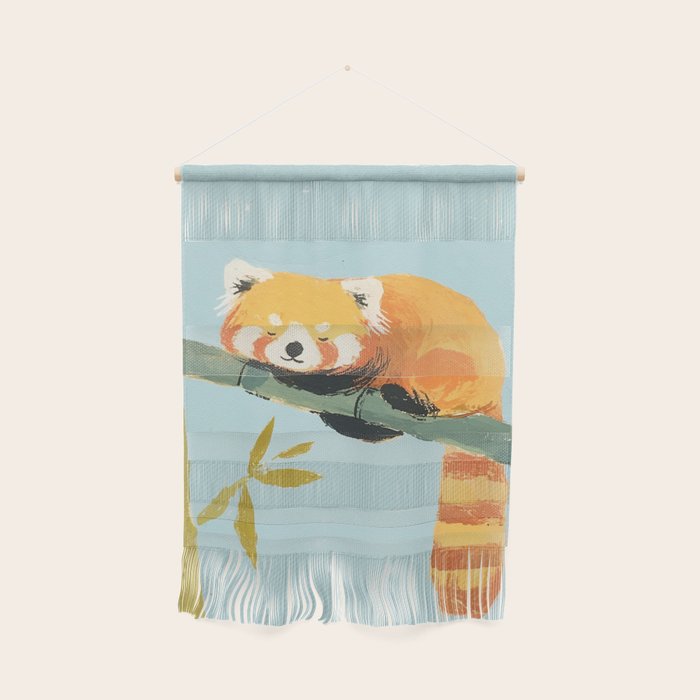 Cute Red Panda Sleeping on Bamboo Adorable Animal Nature Wall Hanging Gallery Image 1