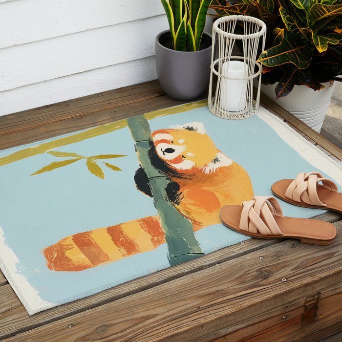 Cute Red Panda Sleeping on Bamboo Adorable Animal Nature Outdoor Rug Gallery Image 2