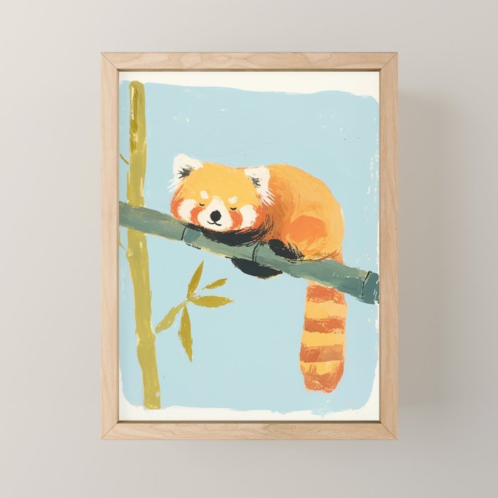 Cute Red Panda Sleeping on Bamboo Adorable Animal Nature Mini Art Print Gallery Image 1