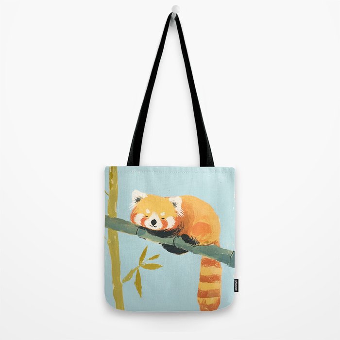 Cute Red Panda Sleeping on Bamboo Adorable Animal Nature Tote Bag Gallery Image 2