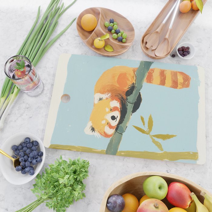Cute Red Panda Sleeping on Bamboo Adorable Animal Nature Cutting Board Gallery Image 2