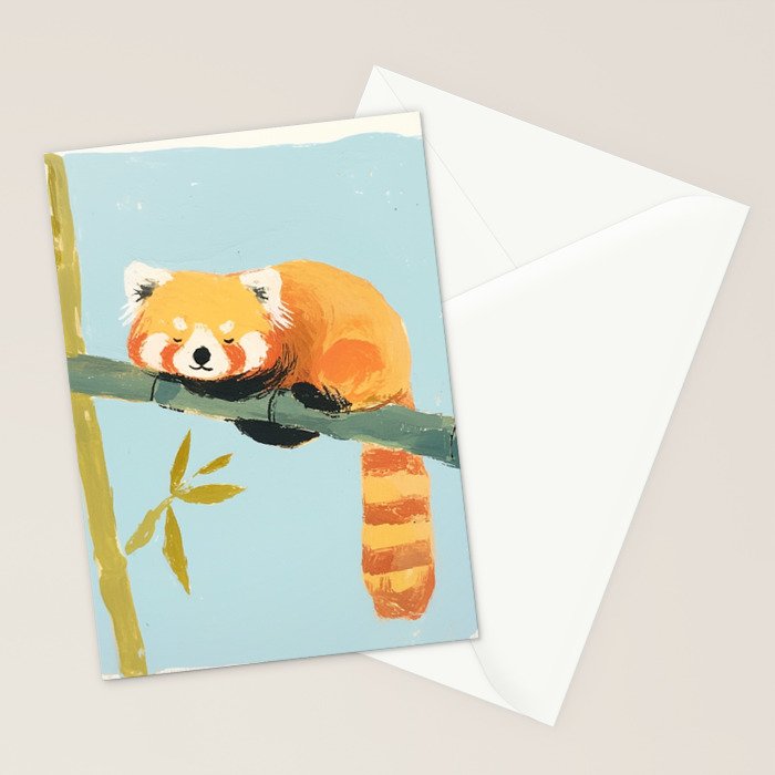 Cute Red Panda Sleeping on Bamboo Adorable Animal Nature Stationery Card Gallery Image 2