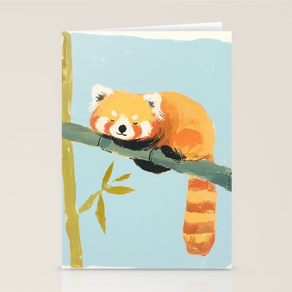 Cute Red Panda Sleeping on Bamboo Adorable Animal Nature Stationery Card Gallery Image 2