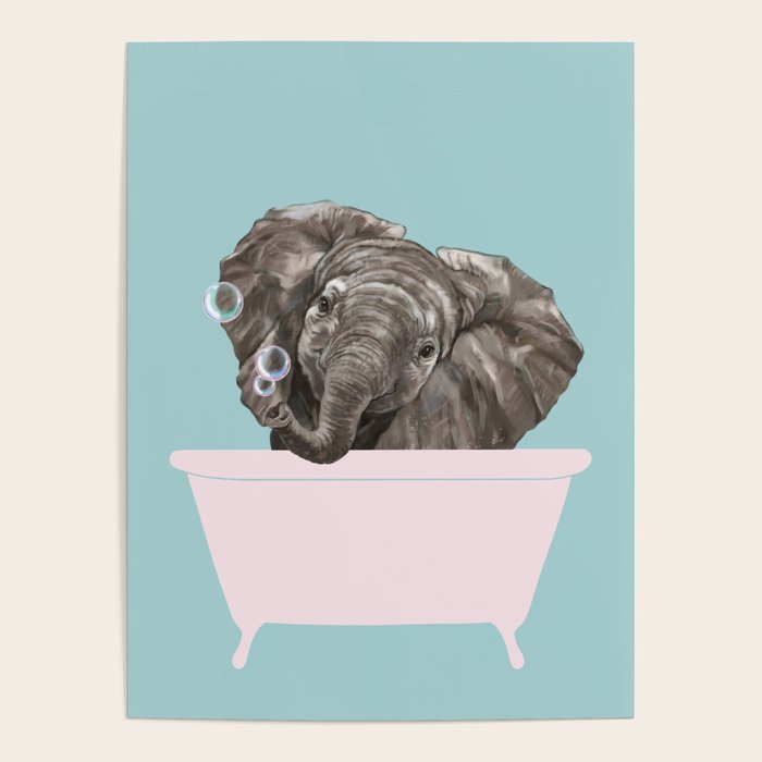 Baby Elephant in Bathtub Poster Gallery Image 1