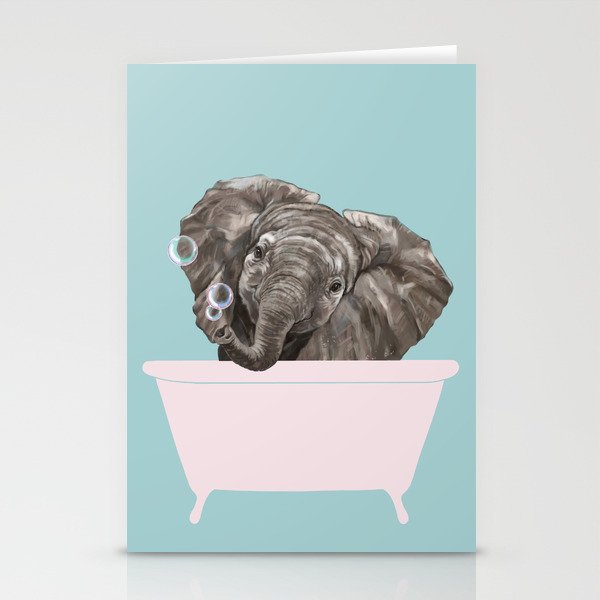 Baby Elephant in Bathtub Stationery Card Gallery Image 1