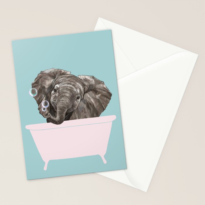Baby Elephant in Bathtub Stationery Card Gallery Image 2