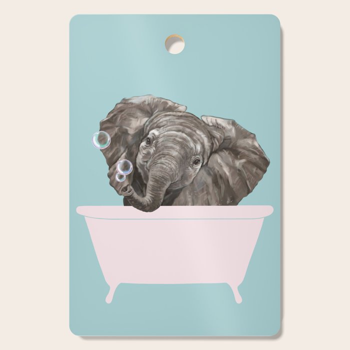 Baby Elephant in Bathtub Cutting Board Gallery Image 1