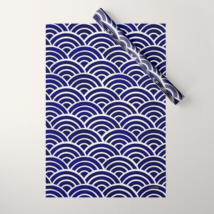 Japanese Seigaiha Wave - Navy Palette Wrapping Paper Gallery Image 1