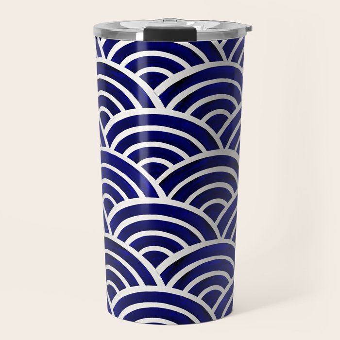 Japanese Seigaiha Wave - Navy Palette Travel Mug Gallery Image 1