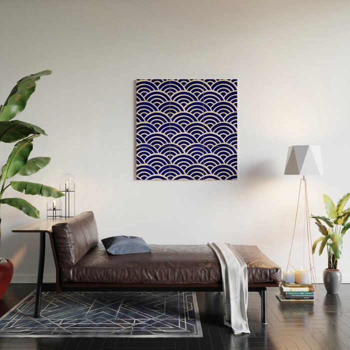 Japanese Seigaiha Wave - Navy Palette Wood Wall Art Gallery Image 2