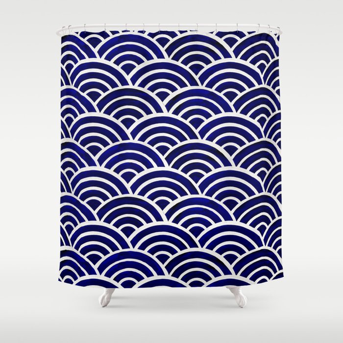 Japanese Seigaiha Wave - Navy Palette Shower Curtain Gallery Image 1