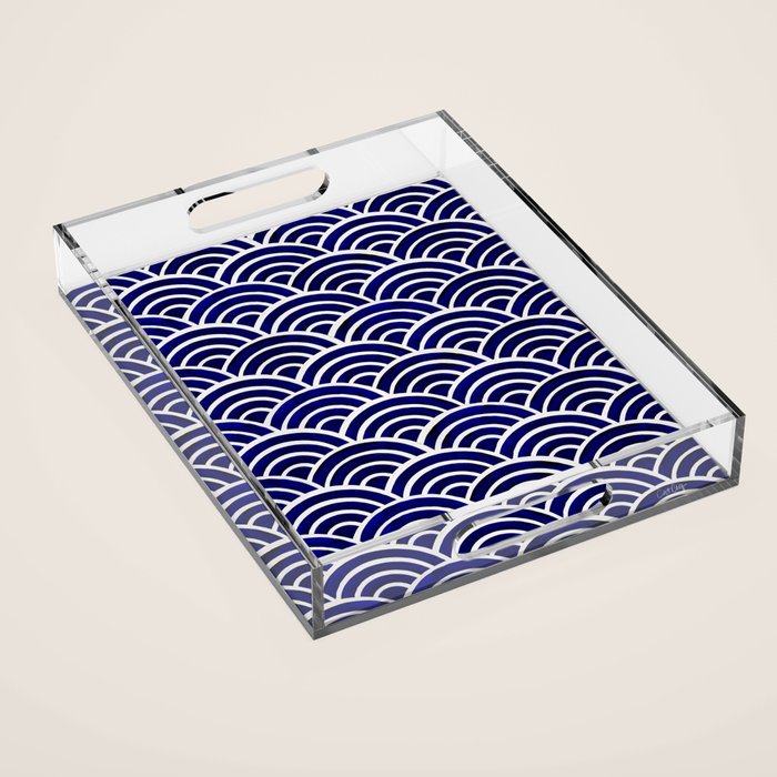 Japanese Seigaiha Wave - Navy Palette Acrylic Tray Gallery Image 1