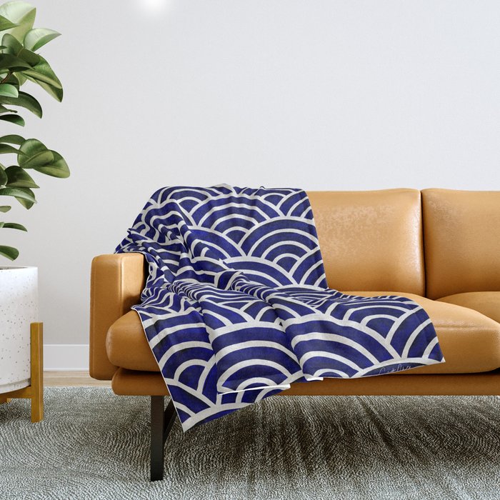 Japanese Seigaiha Wave - Navy Palette Throw Blanket Gallery Image 1