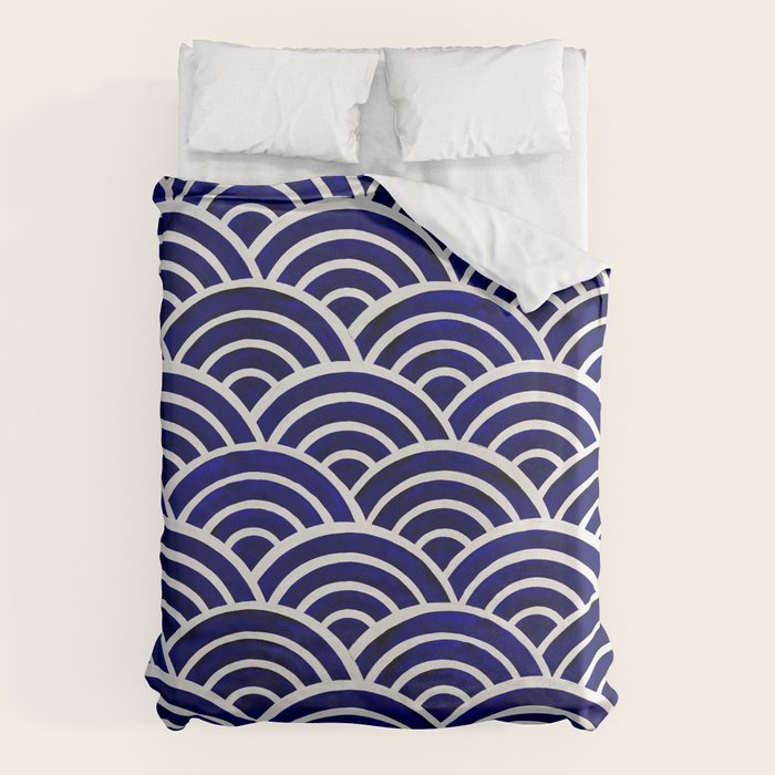 Japanese Seigaiha Wave - Navy Palette Duvet Cover Gallery Image 1
