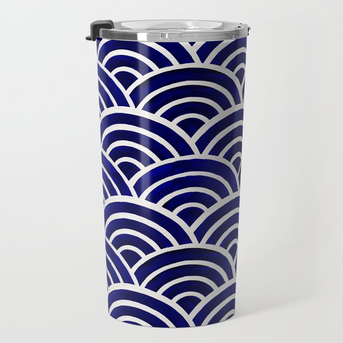 Japanese Seigaiha Wave - Navy Palette Travel Mug Gallery Image 3