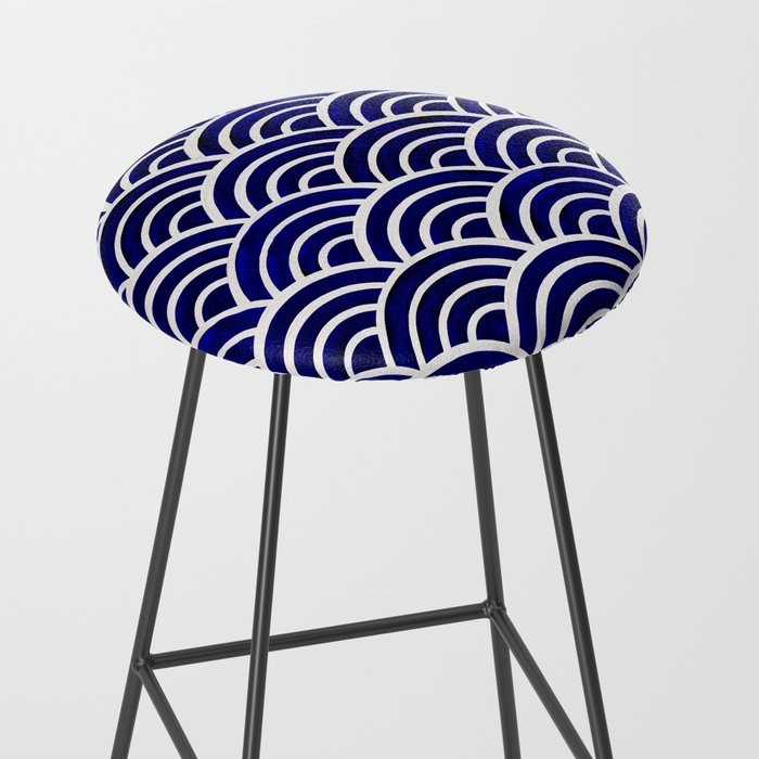 Japanese Seigaiha Wave - Navy Palette Stool Gallery Image 2