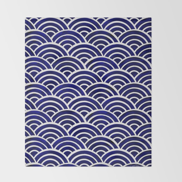 Japanese Seigaiha Wave - Navy Palette Throw Blanket Gallery Image 2