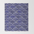 Japanese Seigaiha Wave - Navy Palette Throw Blanket Gallery Image 2