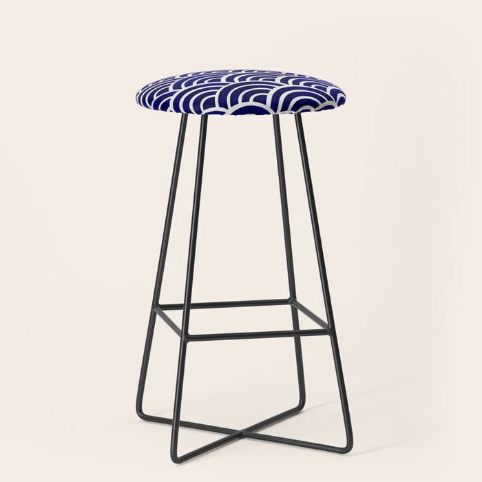Japanese Seigaiha Wave - Navy Palette Stool Gallery Image 1