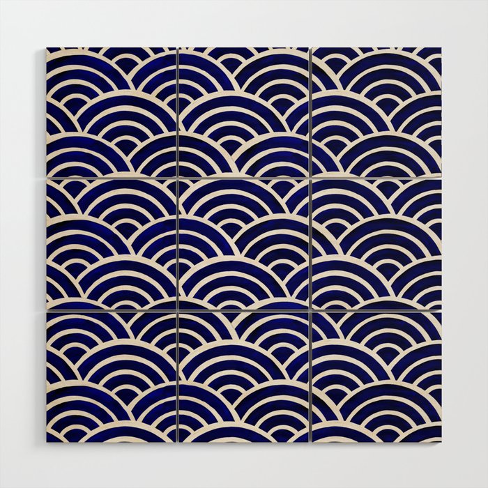 Japanese Seigaiha Wave - Navy Palette Wood Wall Art Gallery Image 1
