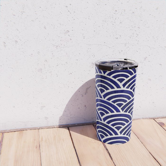 Japanese Seigaiha Wave - Navy Palette Travel Mug Gallery Image 4