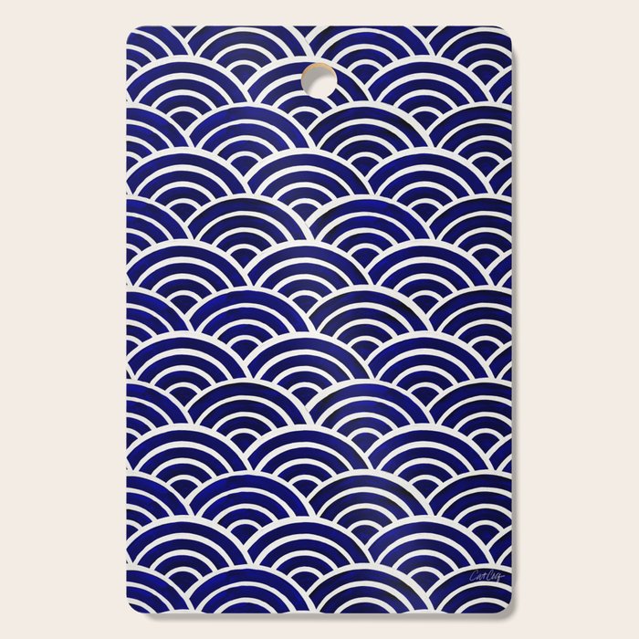 Japanese Seigaiha Wave - Navy Palette Cutting Board Gallery Image 1